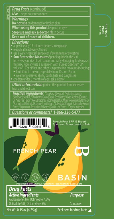 L34184B PL158S Basin Epcot Iced Pear SPF 15 Broad Spectrum Sunscreen Lip Balm 2023-1-30 OL.jpg Basin Iced Pear SPF 15 Sunscreen Lip Balm 0.15 oz Label - L34184B PL158S Basin Epcot Iced Pear SPF 15 Broad Spectrum Sunscreen Lip Balm 2023 1 30 OL